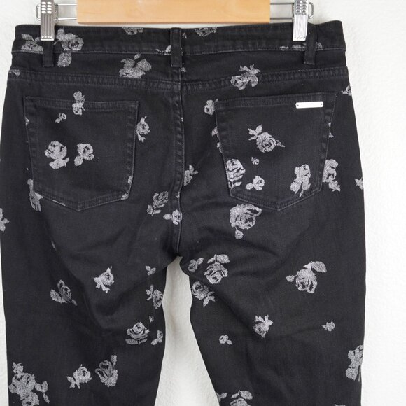 Michael‎ Kors Izzy Cropped Skinny Jeans Black Floral Print Size 6 - Picture 4 of 11